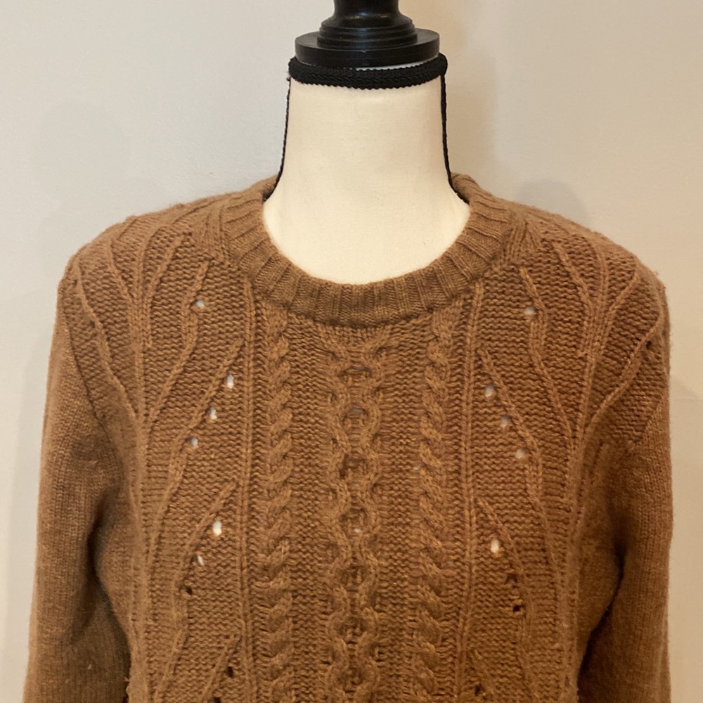 Womens J Crew factory brown Donegal cable knit sweater wool blend neutral - Picture 5 of 9